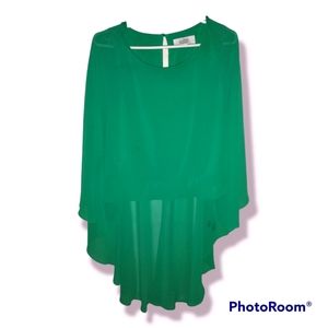 Badgley Mischka high low blouse all green with keyhole cutout size 1X plus